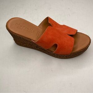 Mariella ORANGE Wedge Shoes Suede H Band Vacation Italian Size 9